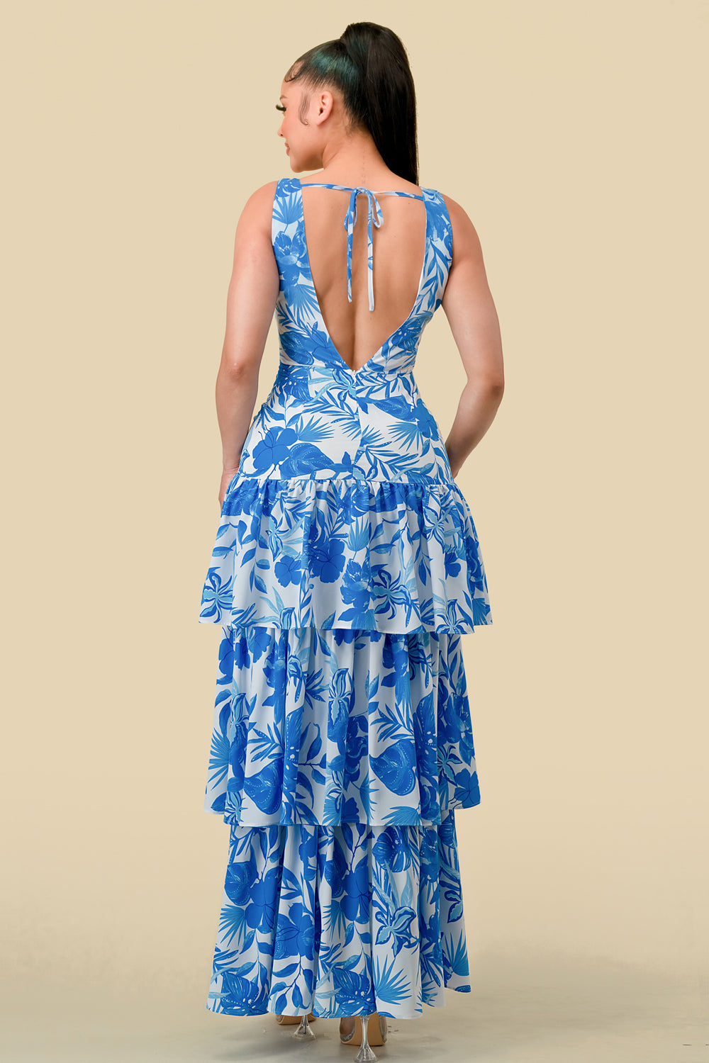 Long Sleeveless Printed Layer Maxi Dress