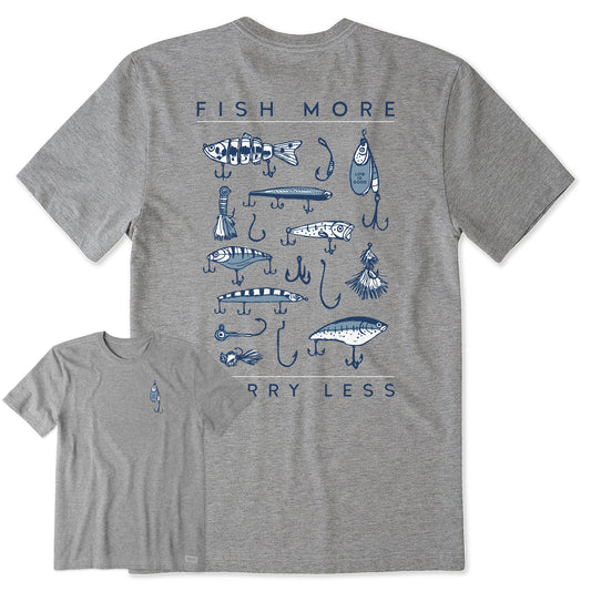 Men's Fish More Worry Less Hooks and Tackle Short Sleeve Tee