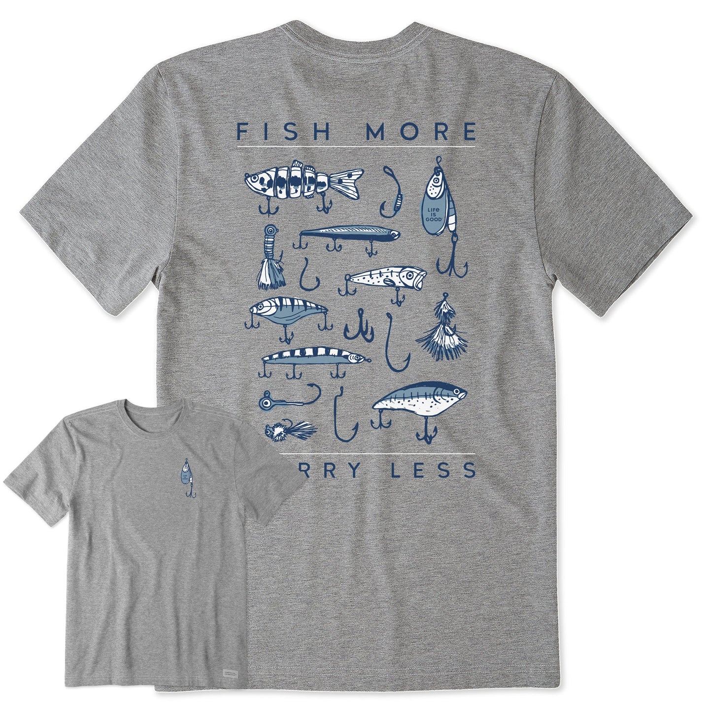 Men's Fish More Worry Less Hooks and Tackle Short Sleeve Tee