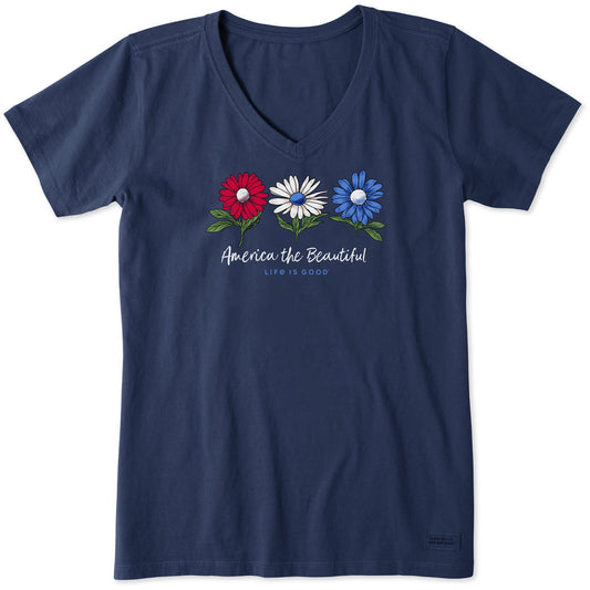 Women's America the Beautiful Daisies Short Sleeve Vee