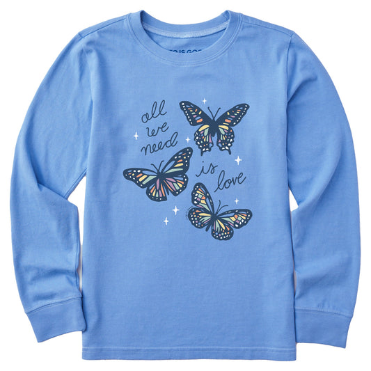Kids All We Need is Love Butterflies Long Sleeve Crusher Tee