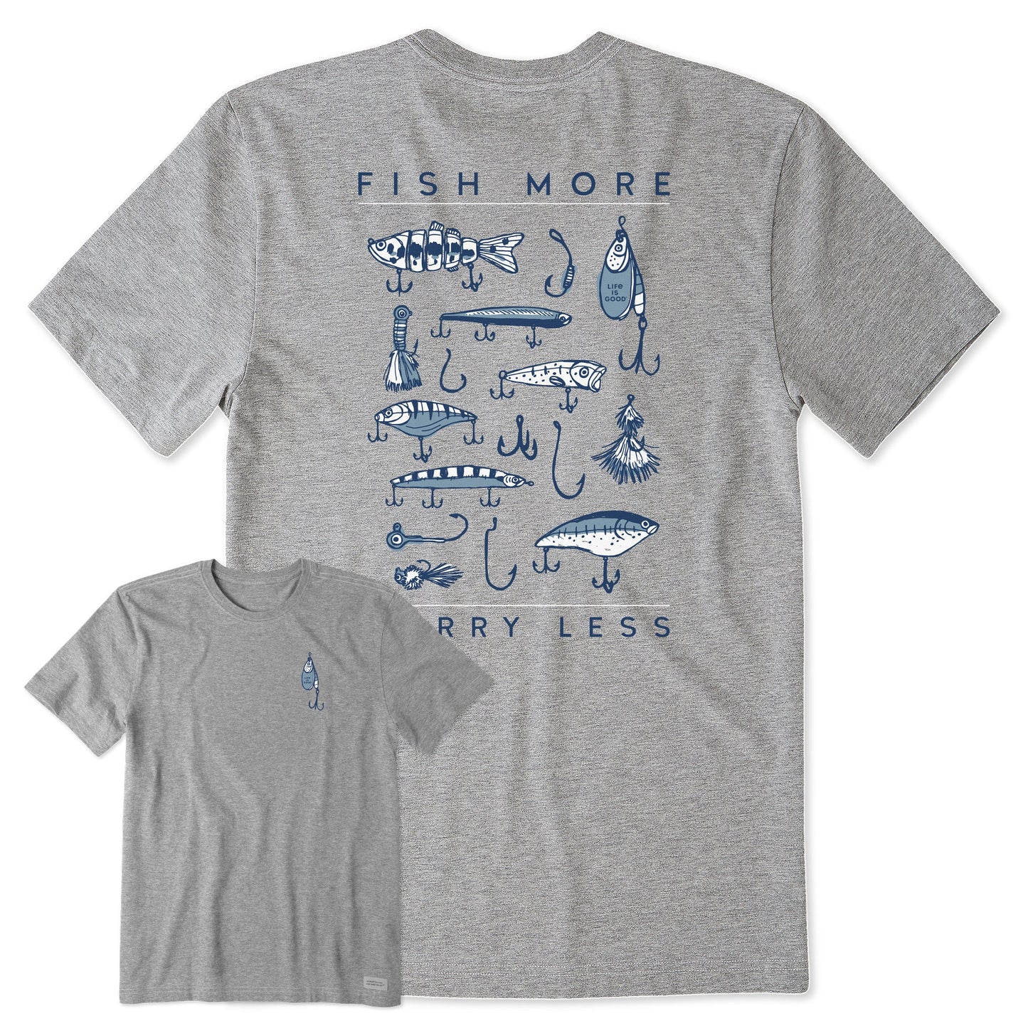 Men's Fish More Worry Less Hooks and Tackle Short Sleeve Tee