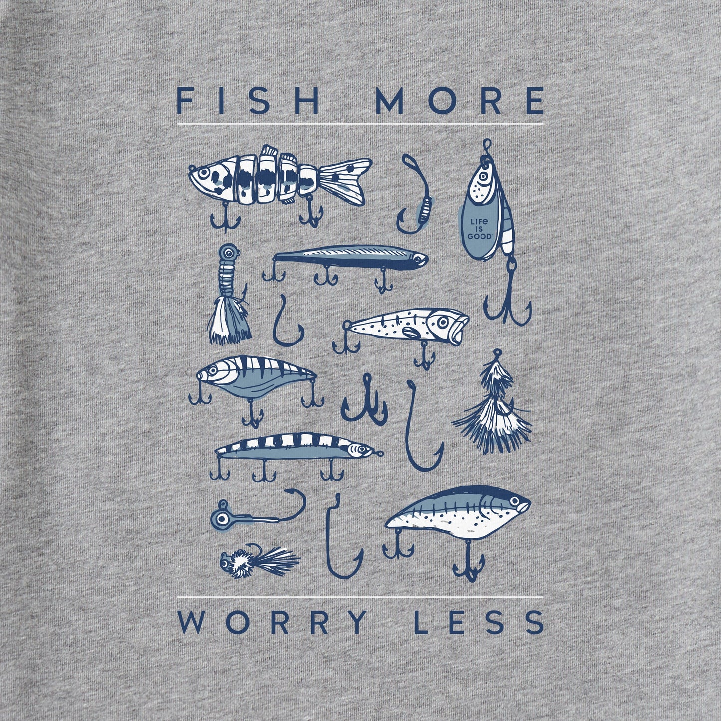Men's Fish More Worry Less Hooks and Tackle Short Sleeve Tee