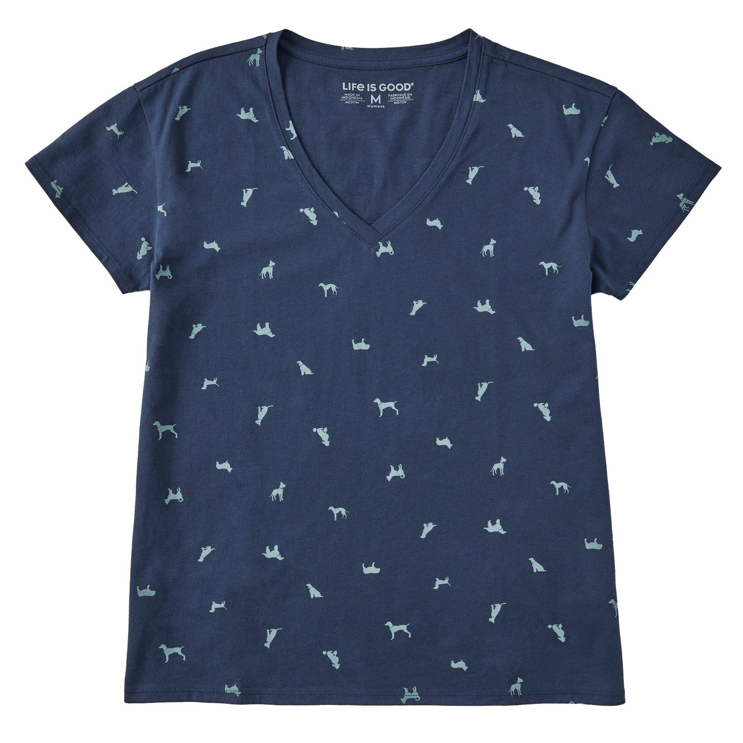 Women's Dog Ditsy Pattern Allover Print Short Sleeve Vee