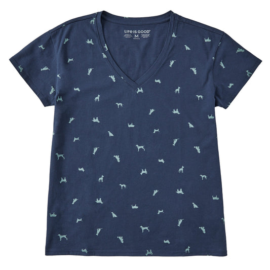 Women's Dog Ditsy Pattern Allover Print Short Sleeve Vee