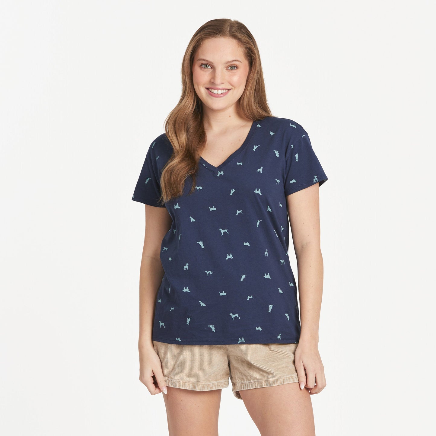 Women's Dog Ditsy Pattern Allover Print Short Sleeve Vee