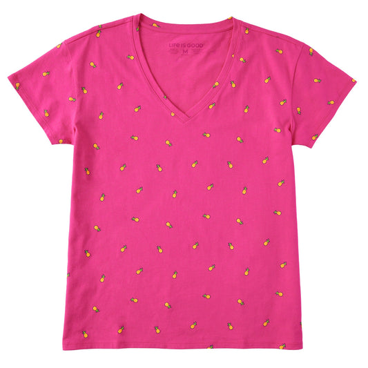 Women's Pineapple Ditsy Pattern Allover Print Short Sleeve Vee