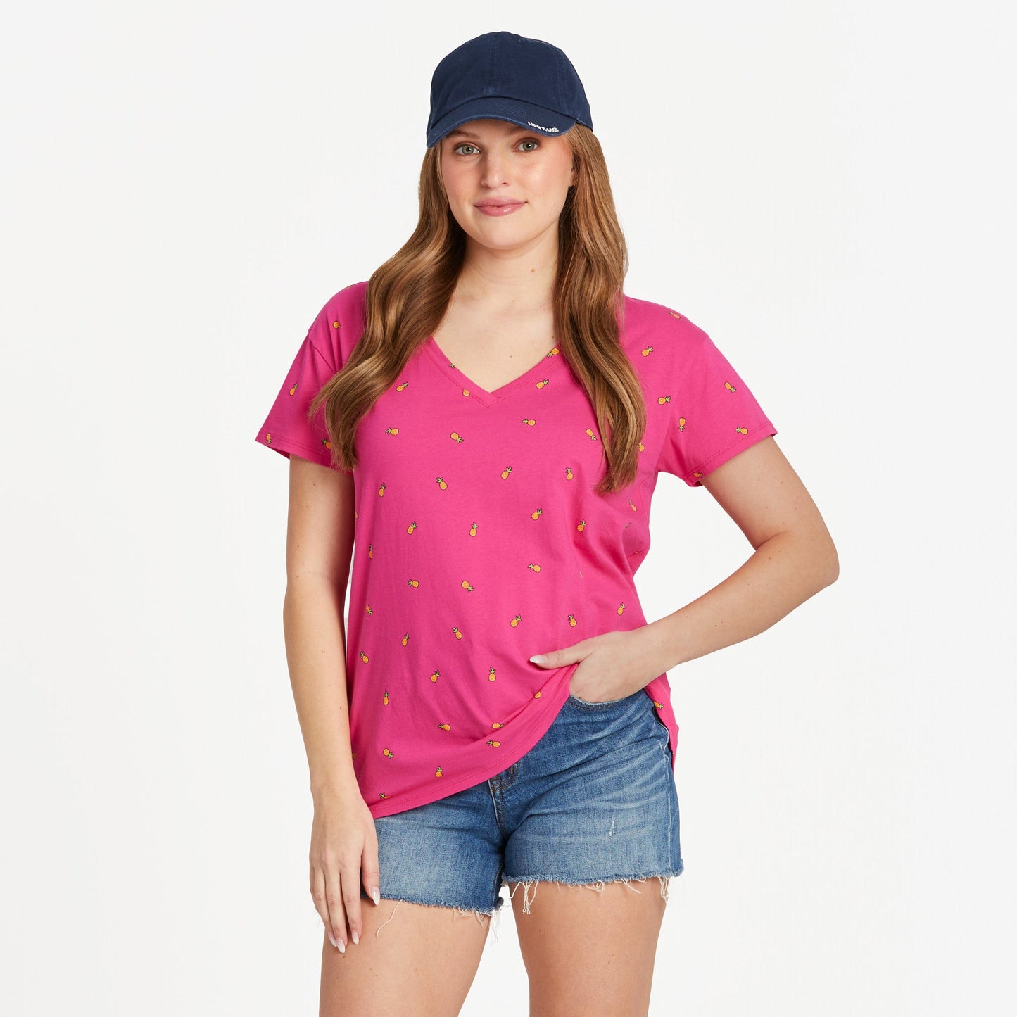 Women's Pineapple Ditsy Pattern Allover Print Short Sleeve Vee