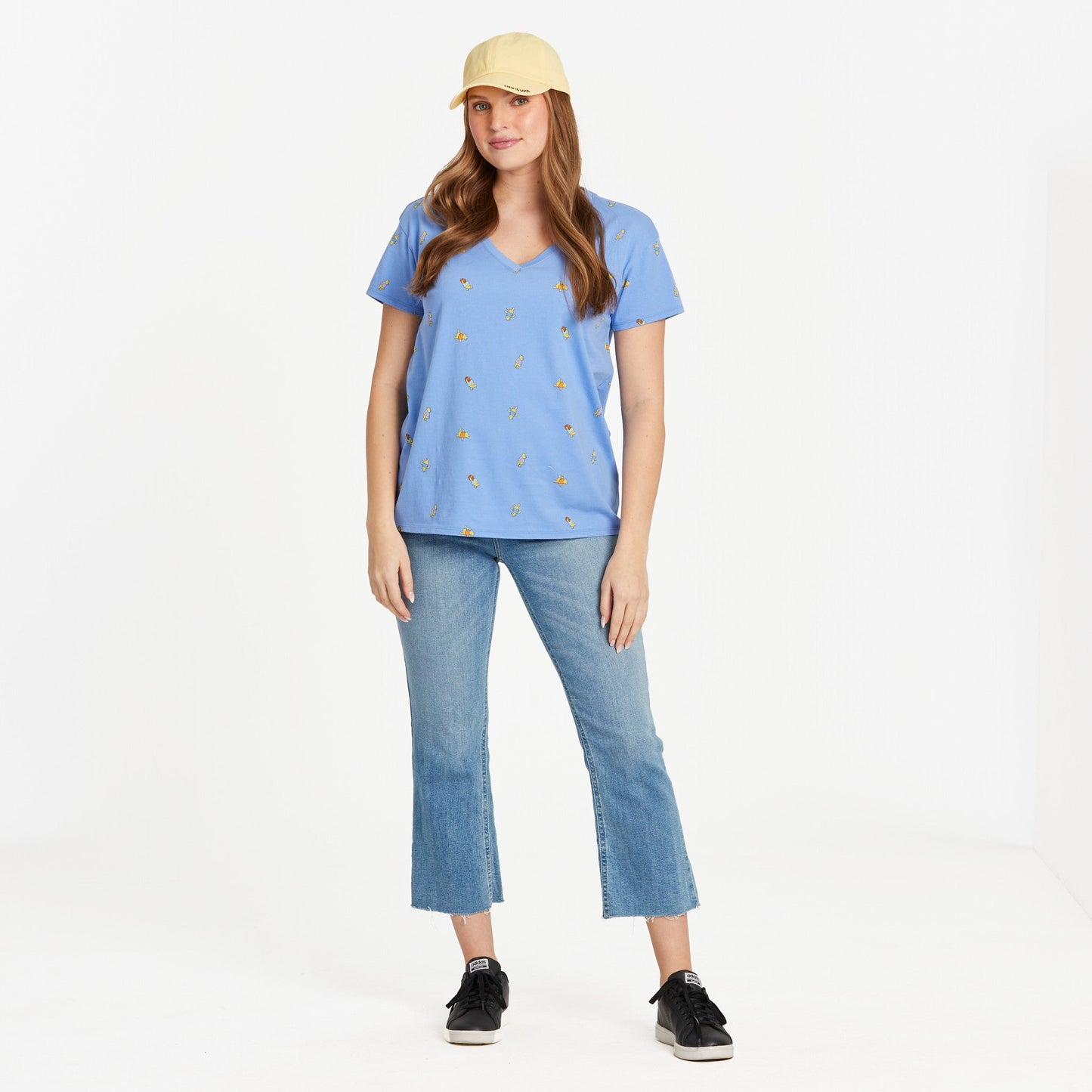 Women's Winnie Ditsy Pattern Allover Print Short Sleeve Vee