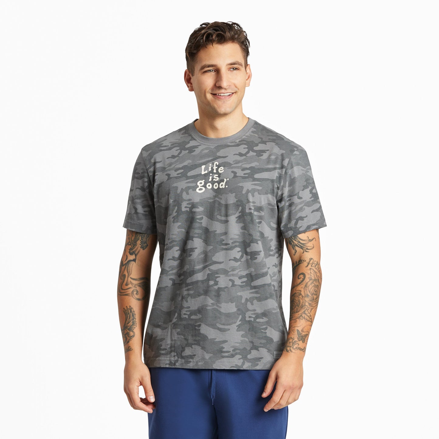 Men's LIG Vintage Wordmark Stacked Short Sleeve Allover Printed Crusher Tee