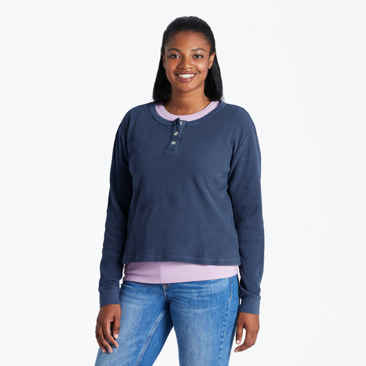 Women's Solid Thermal Boxy Henley