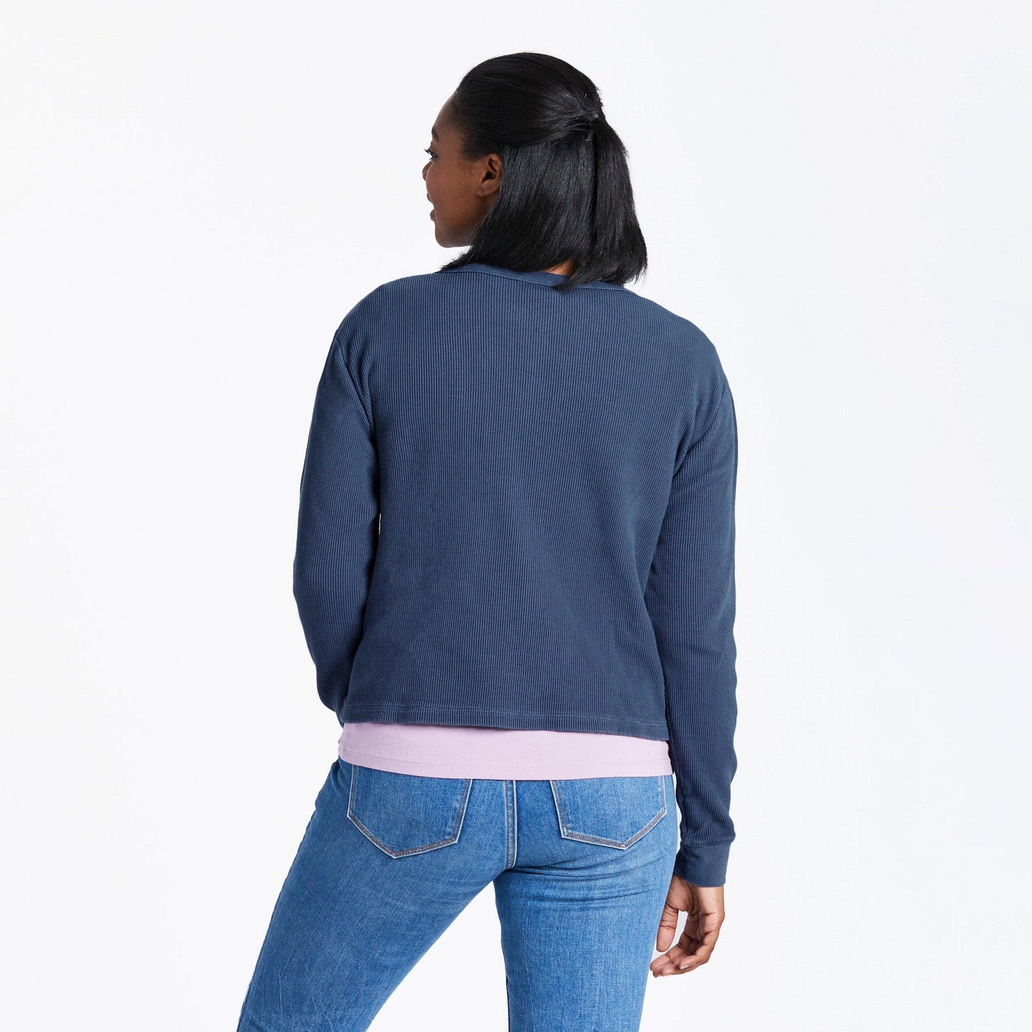 Women's Solid Thermal Boxy Henley