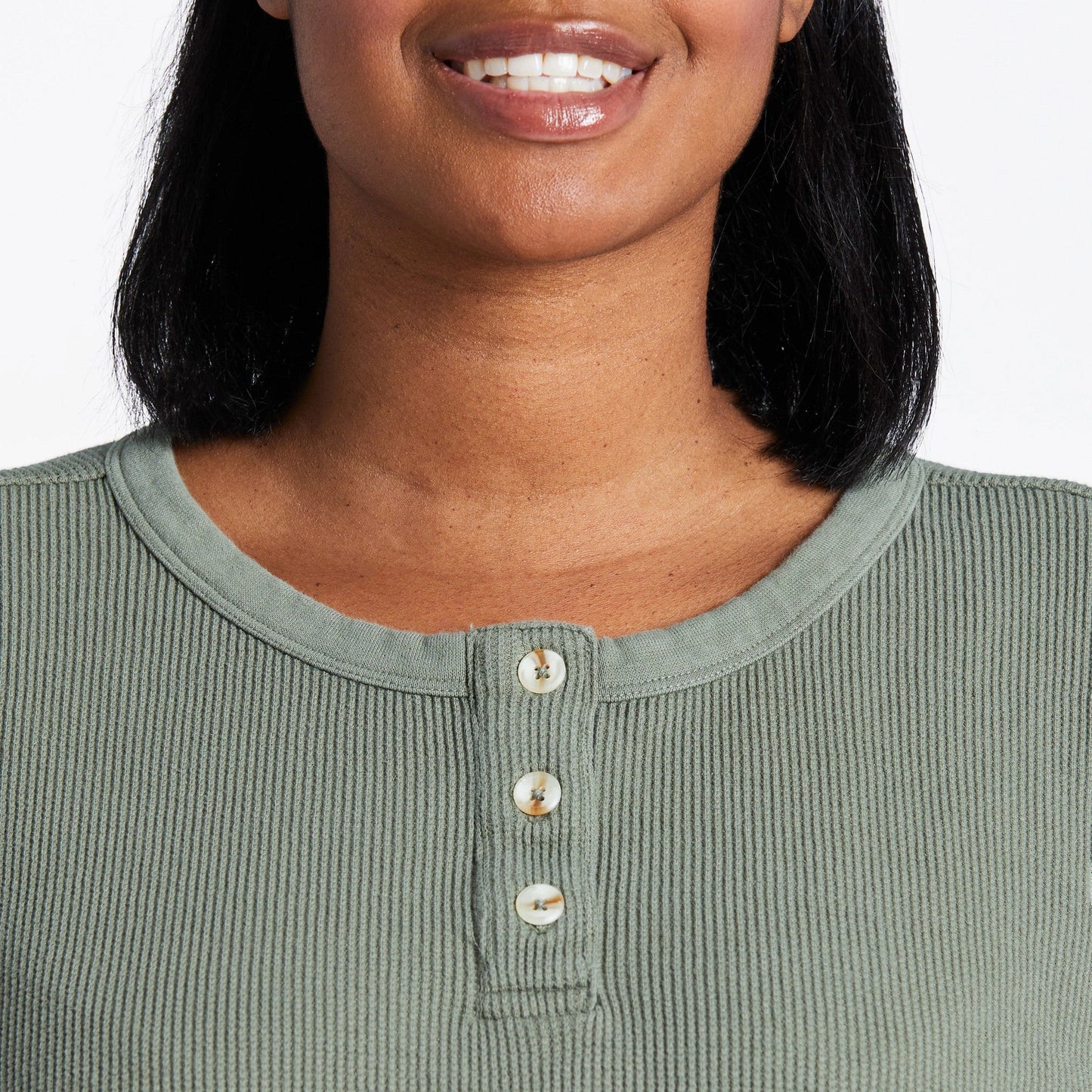 Women's Solid Thermal Boxy Henley