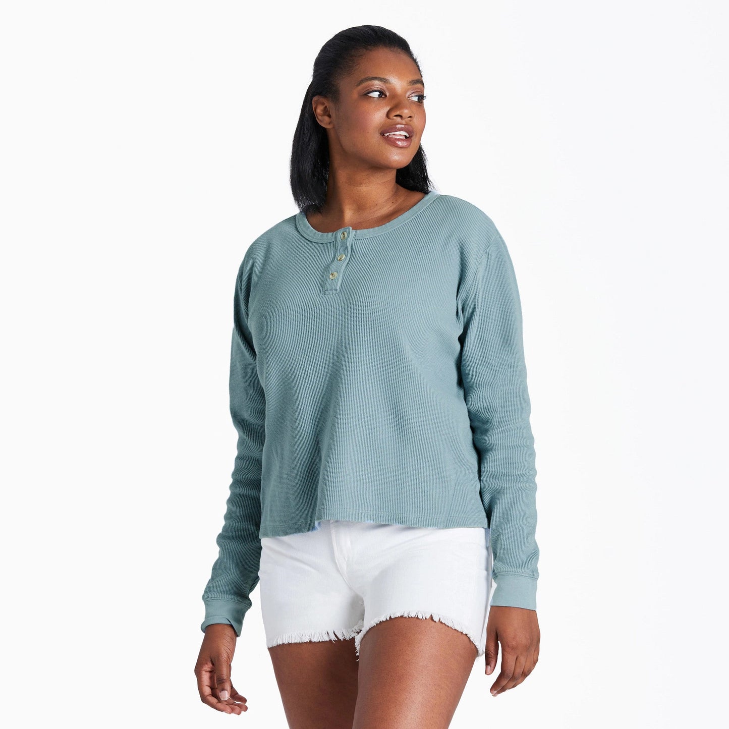 Women's Solid Thermal Boxy Henley