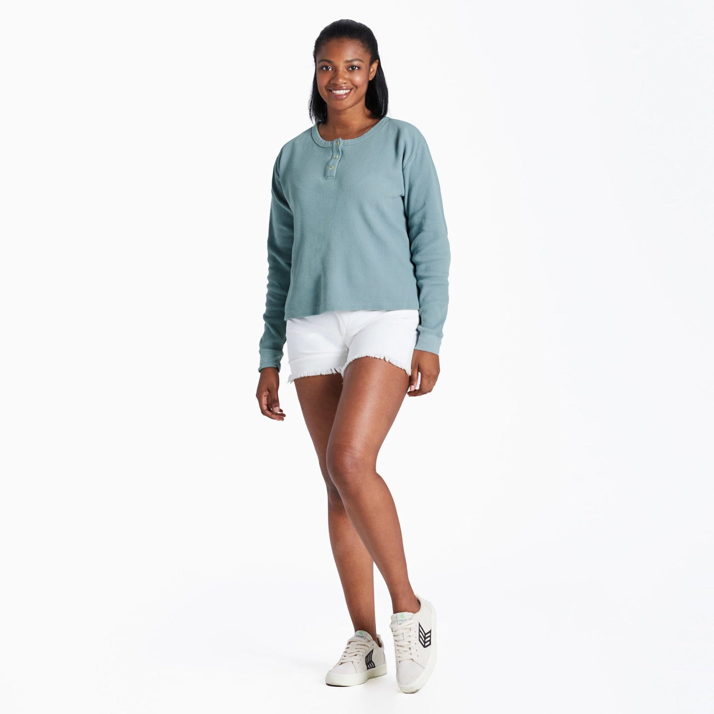 Women's Solid Thermal Boxy Henley