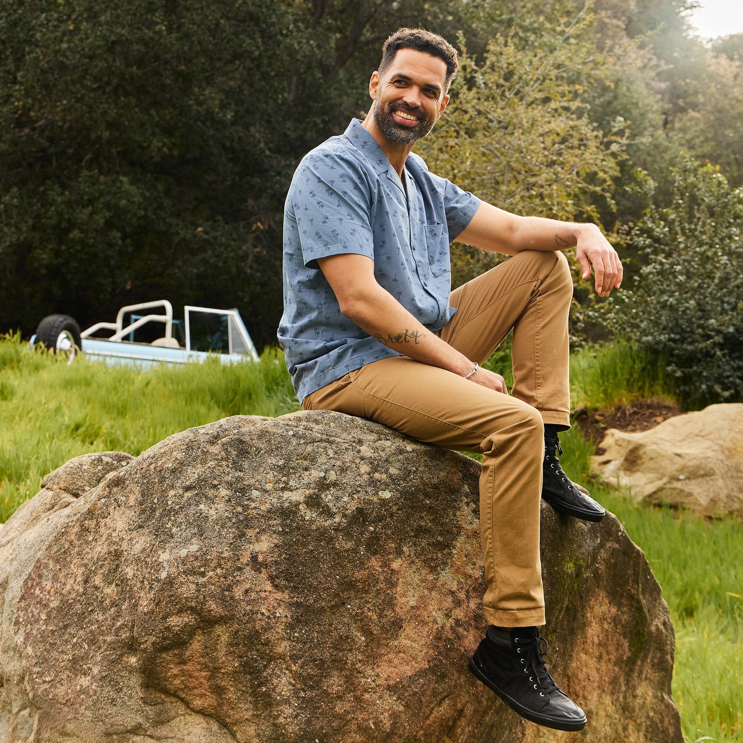 Men's Simple Palm Pattern Camp Shirt