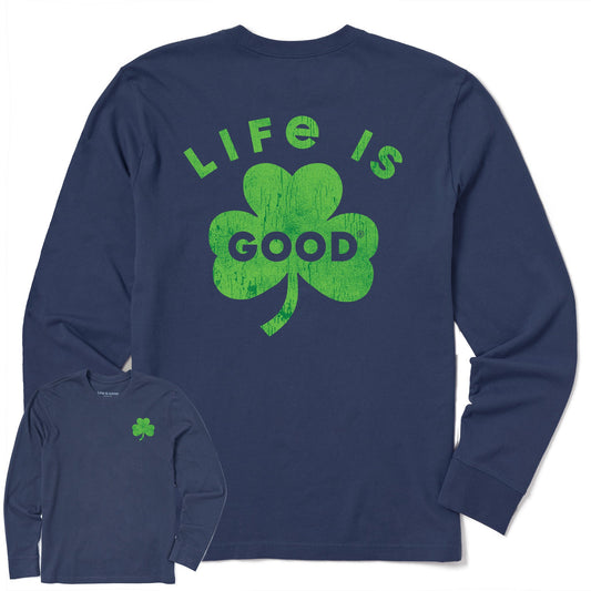 Men's Life is Good Bold Shamrock Long Sleeve Crusher Tee