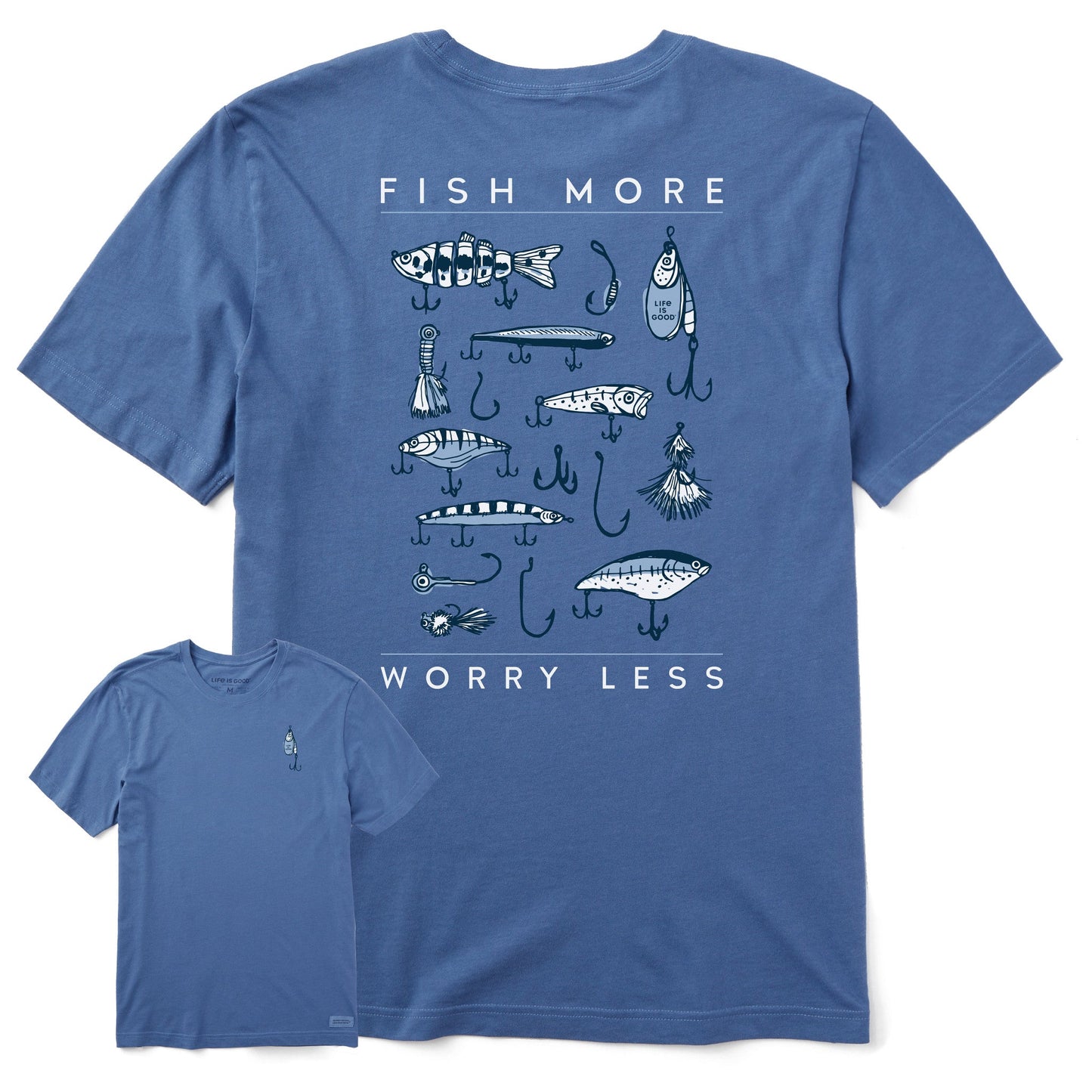 Men's Fish More Worry Less Hooks and Tackle Short Sleeve Tee