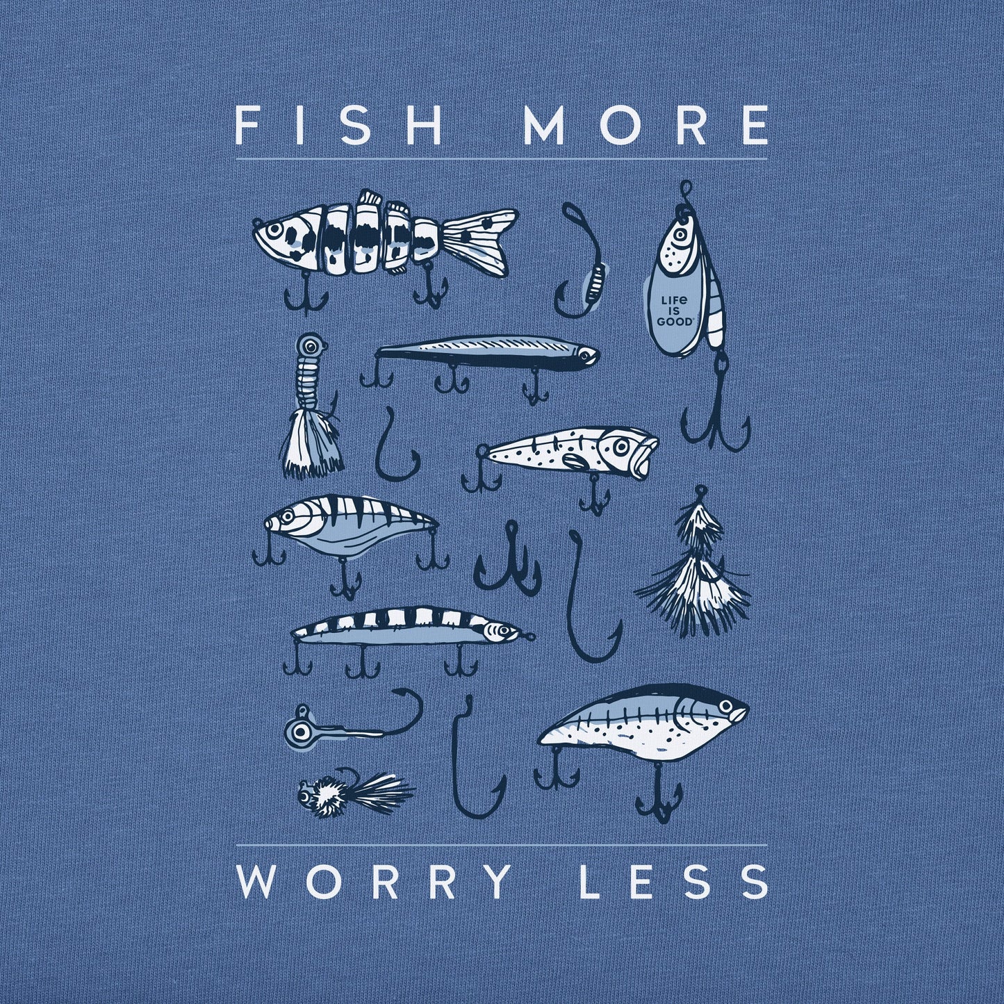 Men's Fish More Worry Less Hooks and Tackle Short Sleeve Tee
