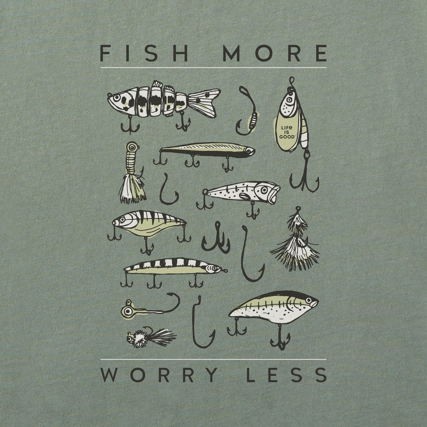 Men's Fish More Worry Less Hooks and Tackle Short Sleeve Tee