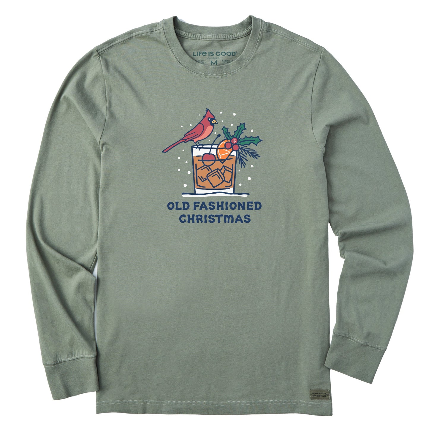 Men's Old Fashioned Christmas Cardinal Long Sleeve Crusher Tee