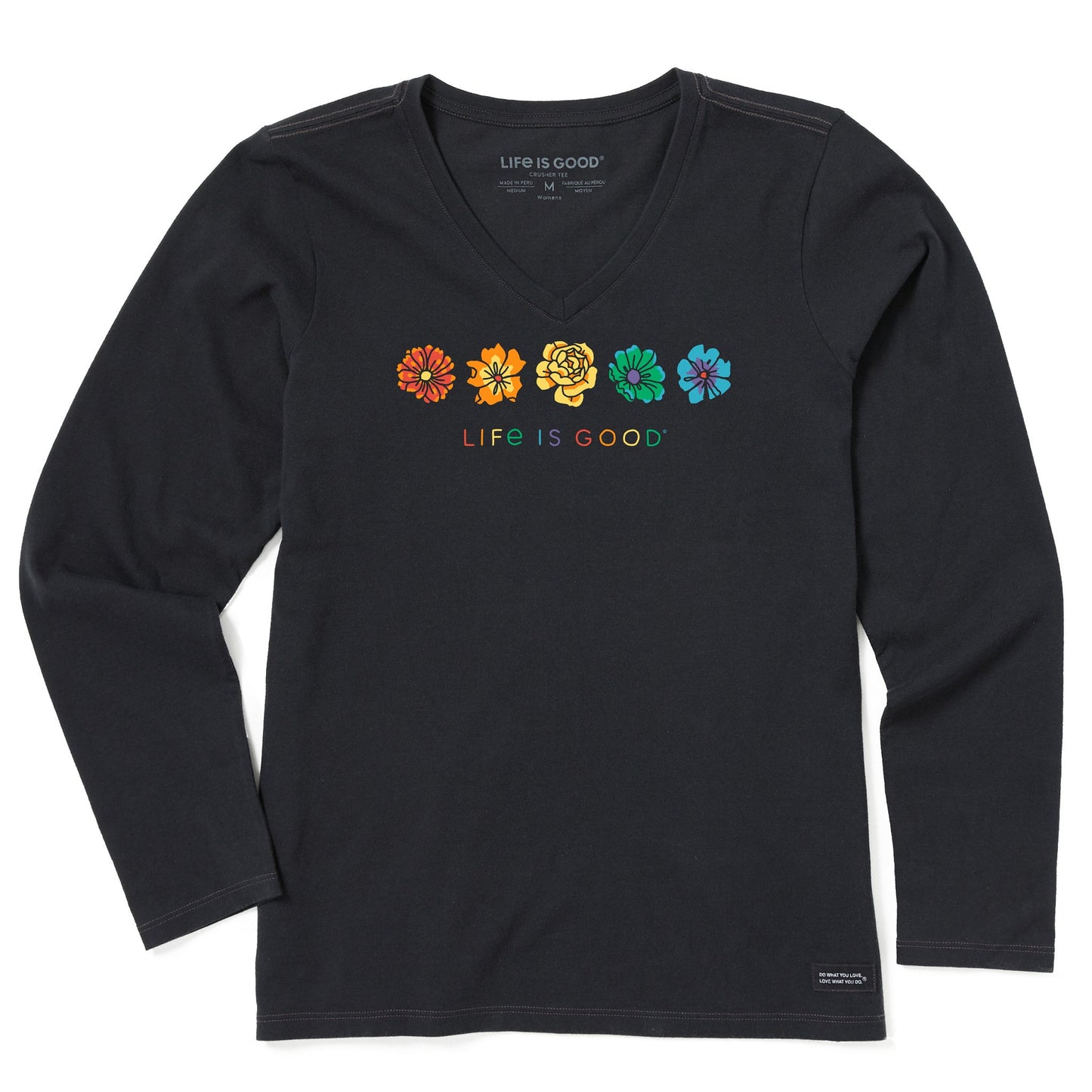 Women's Simple Rainbow Flowers Long Sleeve Crusher Vee