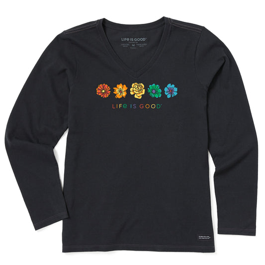 Women's Simple Rainbow Flowers Long Sleeve Crusher Vee