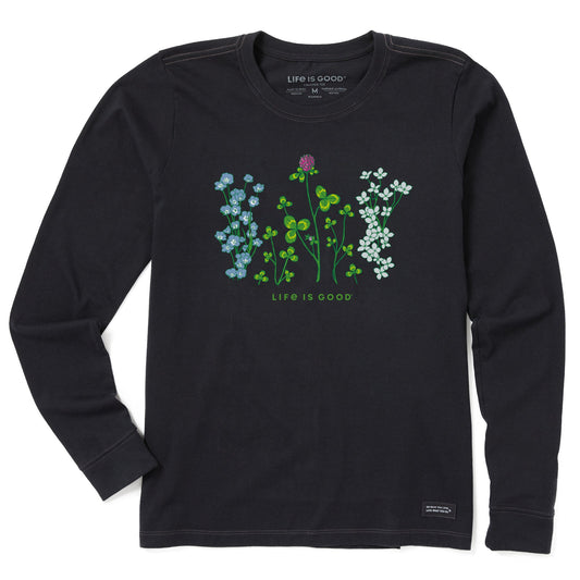 Women's Detailed Clovers and Wildflowers Long Sleeve Crusher Tee