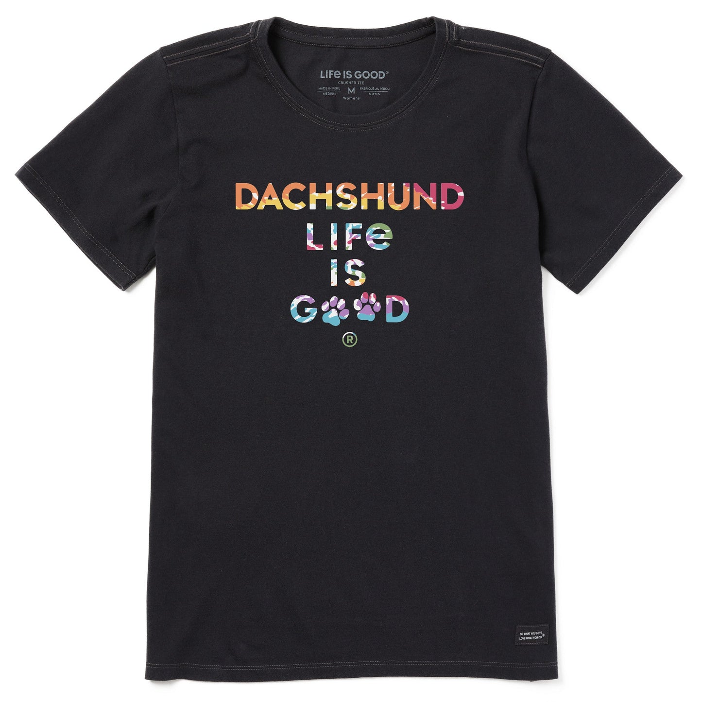 Women's Tie Dye Dachshund Life is Good Short Sleeve Crusher Tee