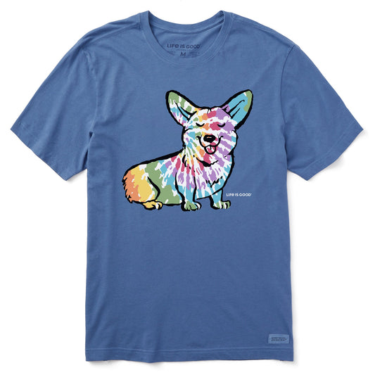Men's Tie Dye Dog Corgi Short Sleeve Crusher Tee