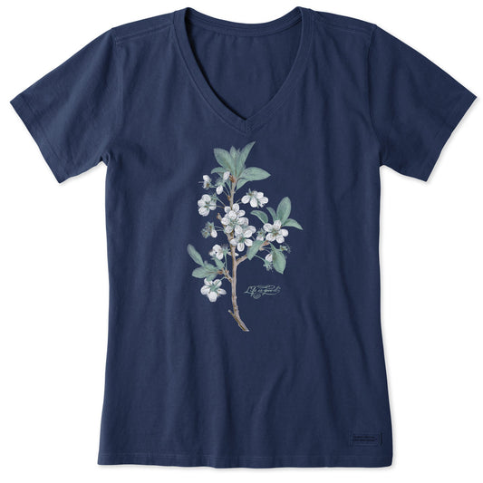 Women's Antique Plum Blossom Painting Short Sleeve Crusher Vee