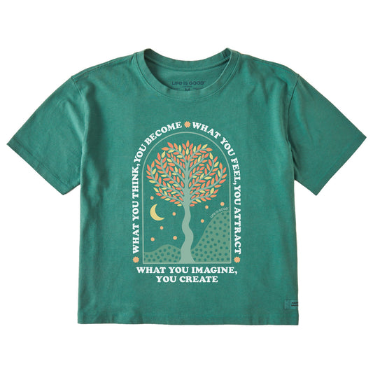 Women's What you Imagine, You Create Tree Short Sleeve Crusher Boxy Tee