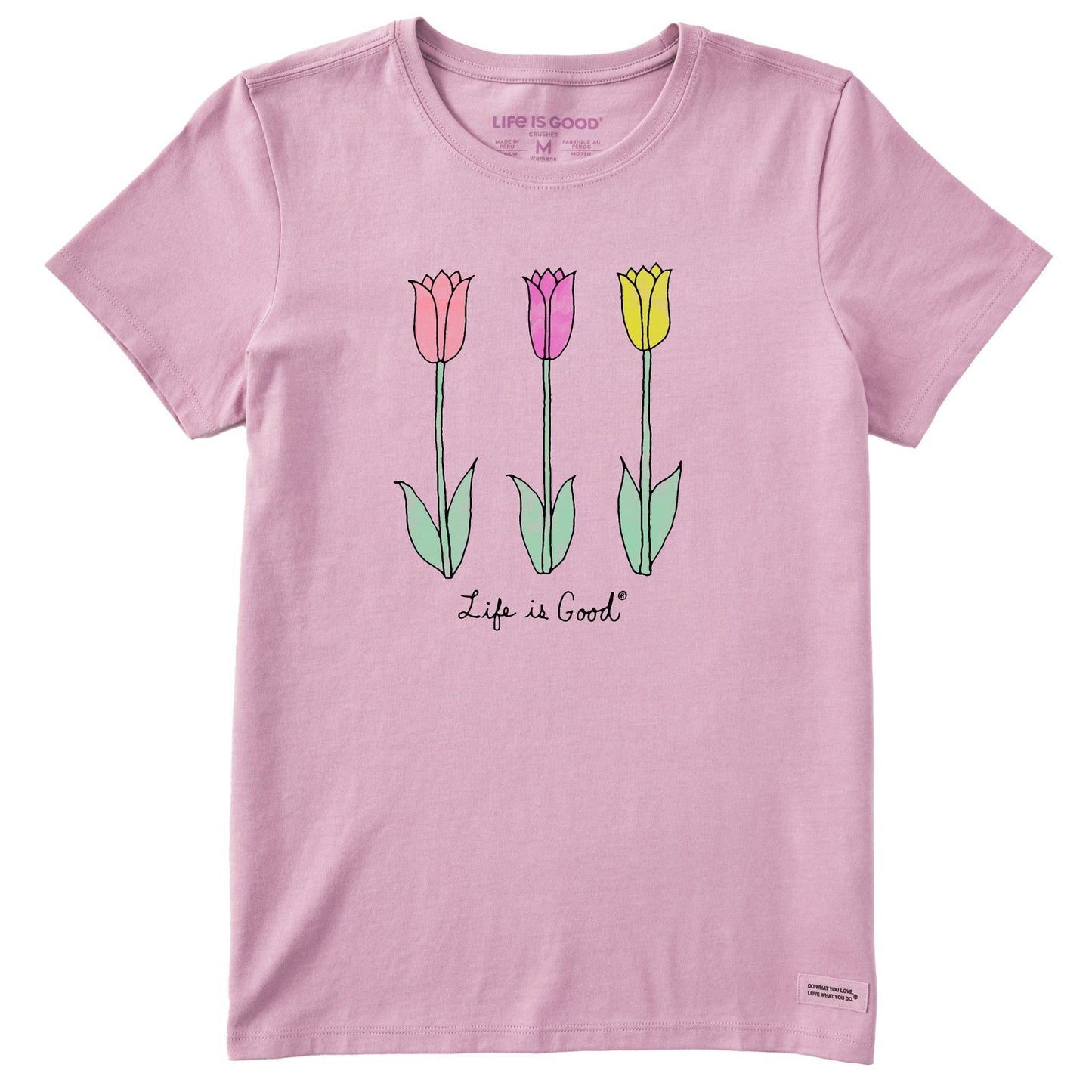 Women's Three Painted Tulips Short Sleeve Crusher Tee
