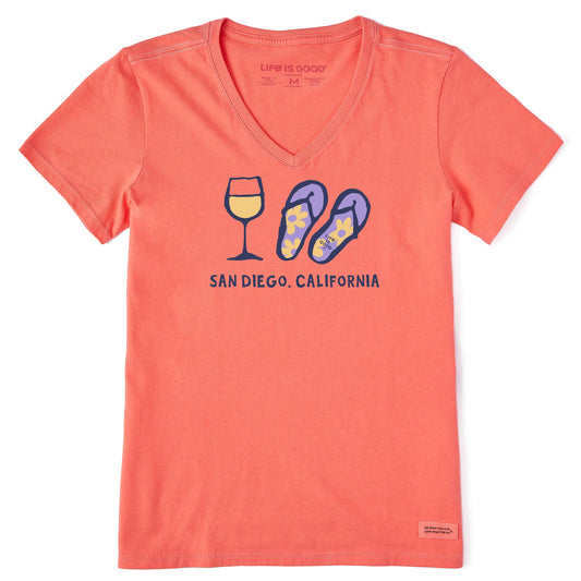 Women's ND Wine and Flip Flops San Diego Short Sleeve Crusher-LITE Vee