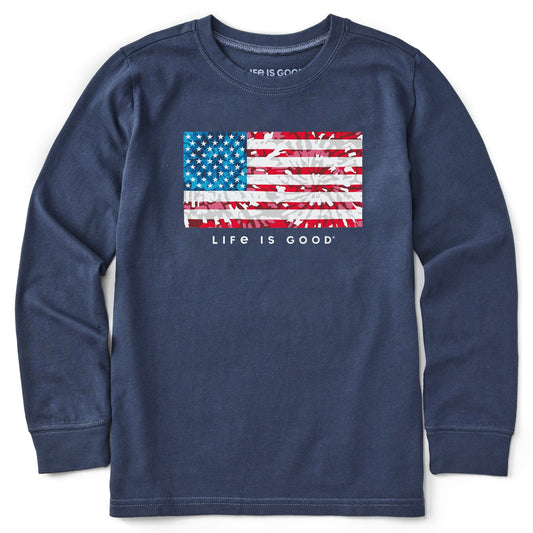 Kids Tie Dye flag Long Sleeve Crusher Tee