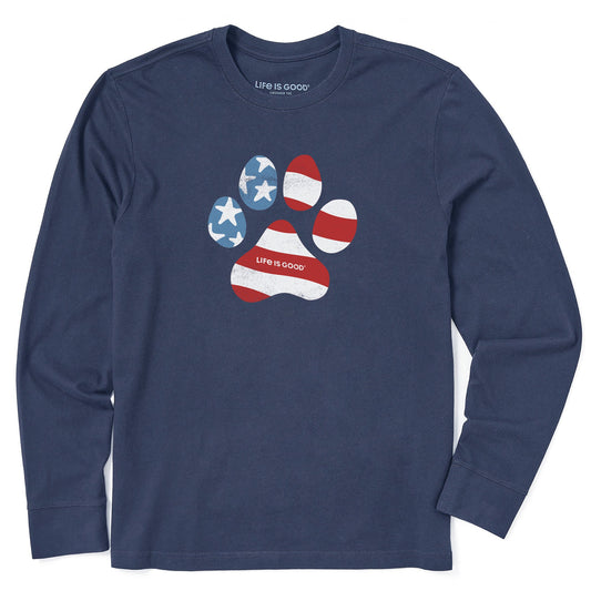 Men's US Flag Paw Long Sleeve Crusher Tee