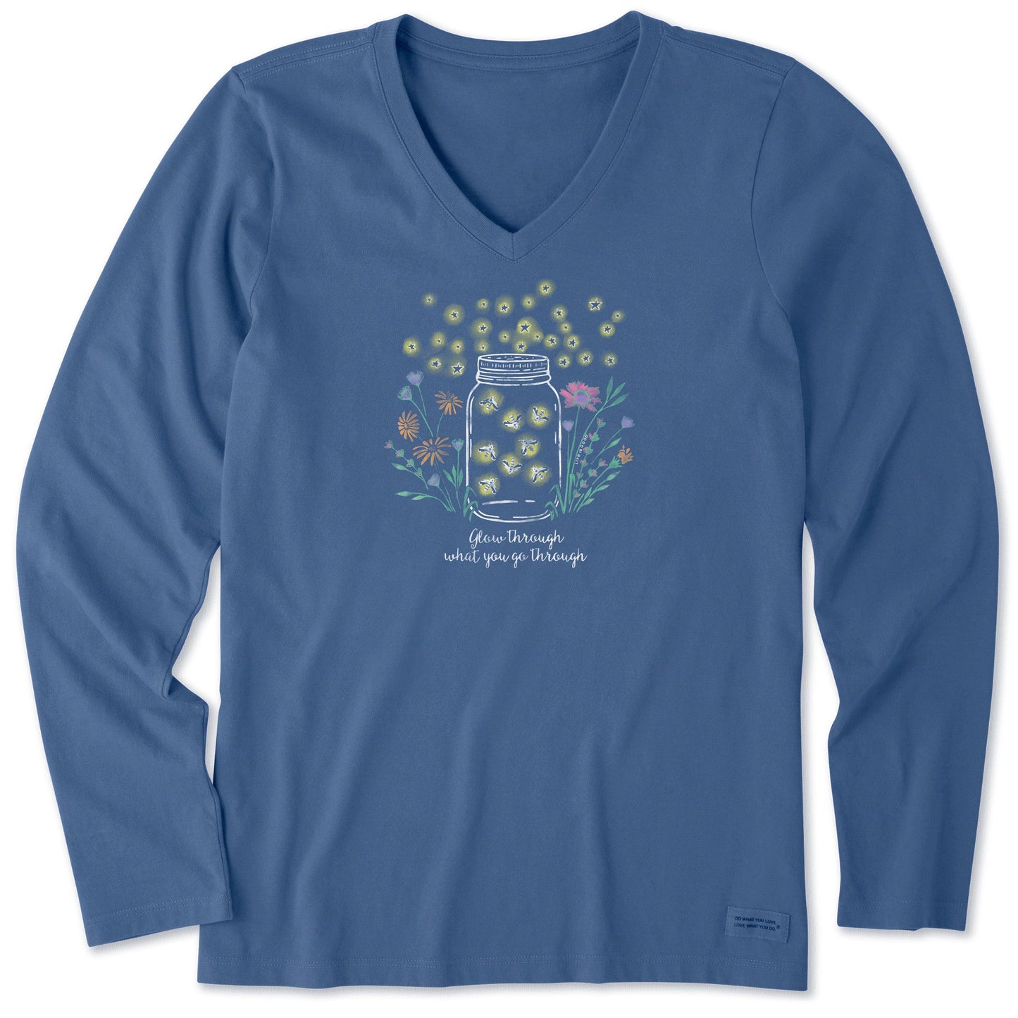 Women's Fireflies Flowers Jar Long Sleeve Crusher Vee