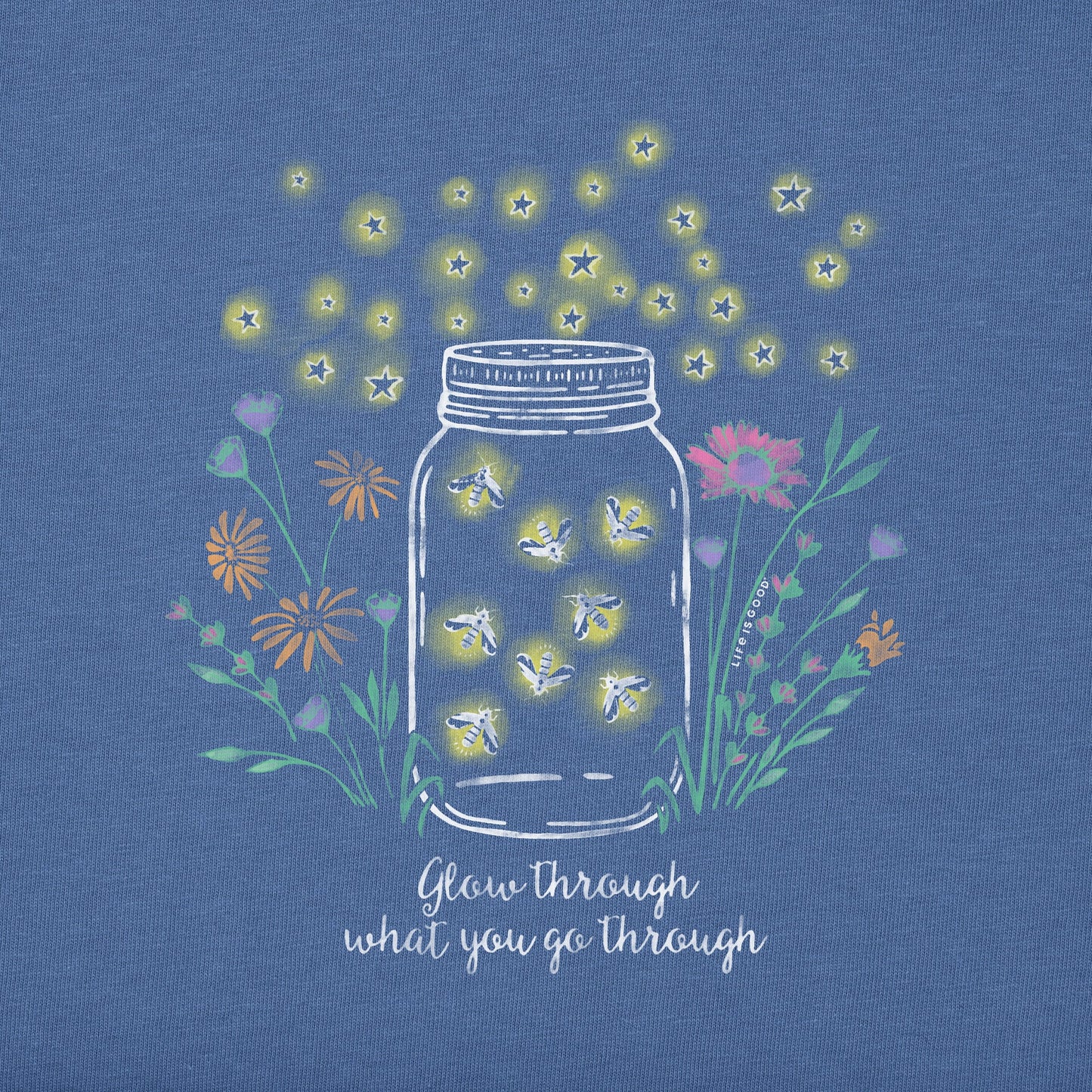 Women's Fireflies Flowers Jar Long Sleeve Crusher Vee