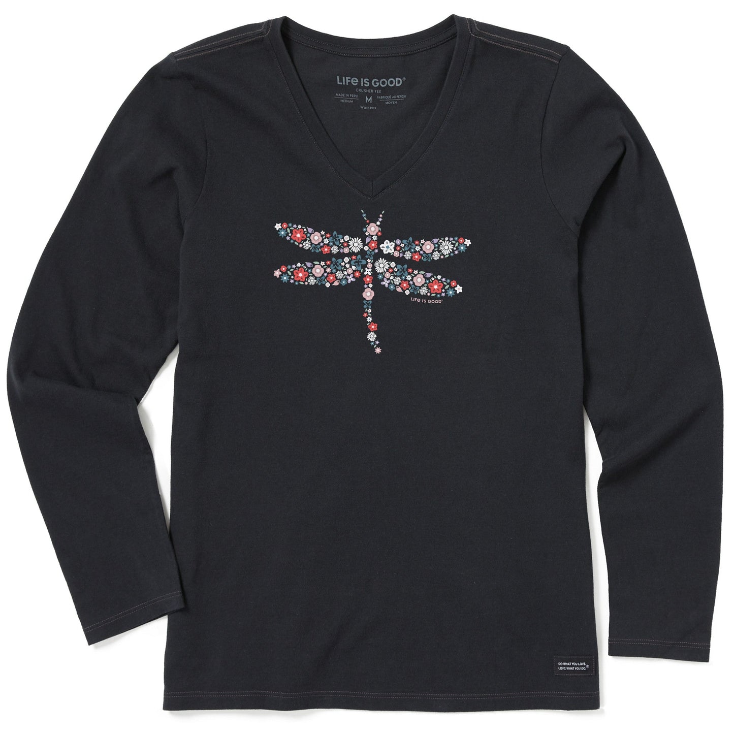 Women's Dragonfly Flowers Long Sleeve Crusher Vee