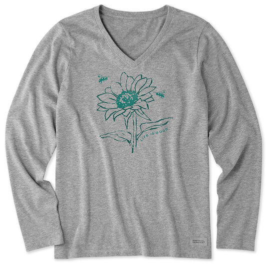 Women's Sunflower Bees Long Sleeve Crusher Vee