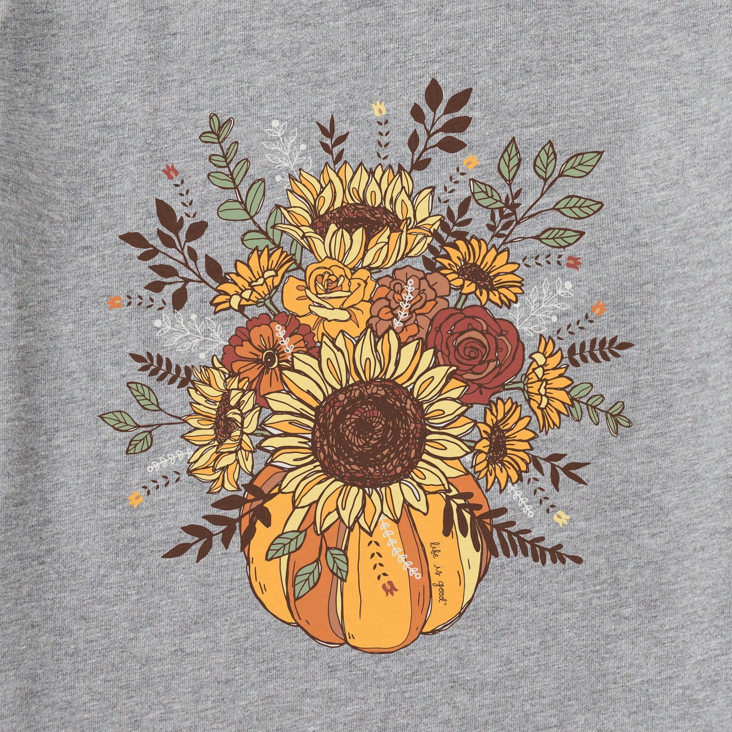 Women's Fall Pumpkin Flowers Long Sleeve Crusher Tee
