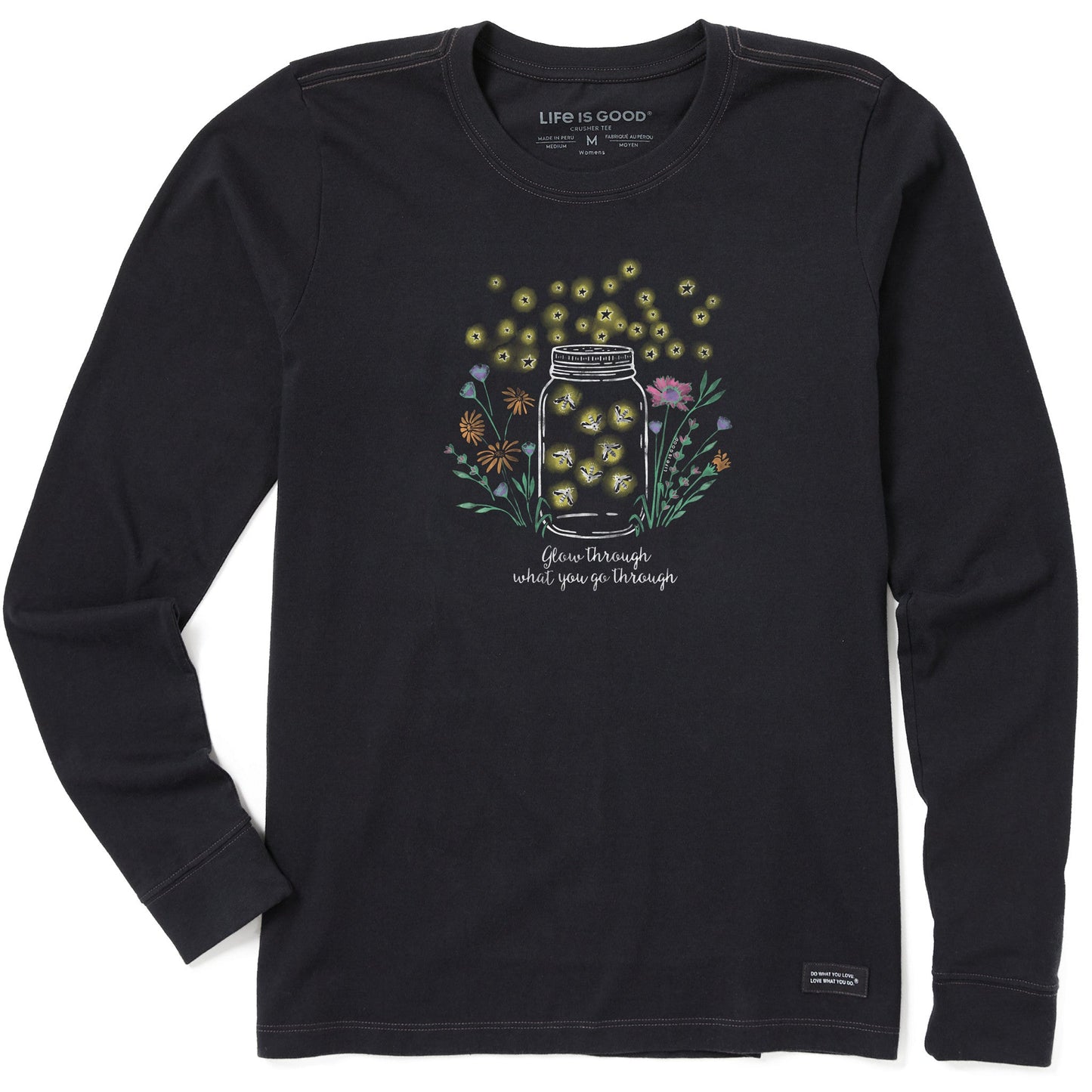 Women's Fireflies Flowers Jar Long Sleeve Crusher Tee
