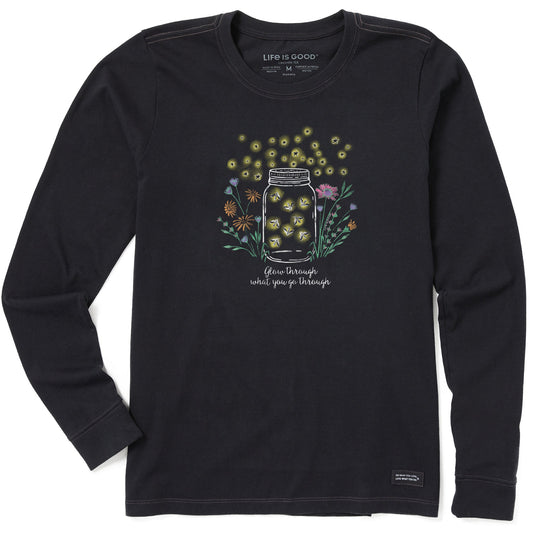 Women's Fireflies Flowers Jar Long Sleeve Crusher Tee
