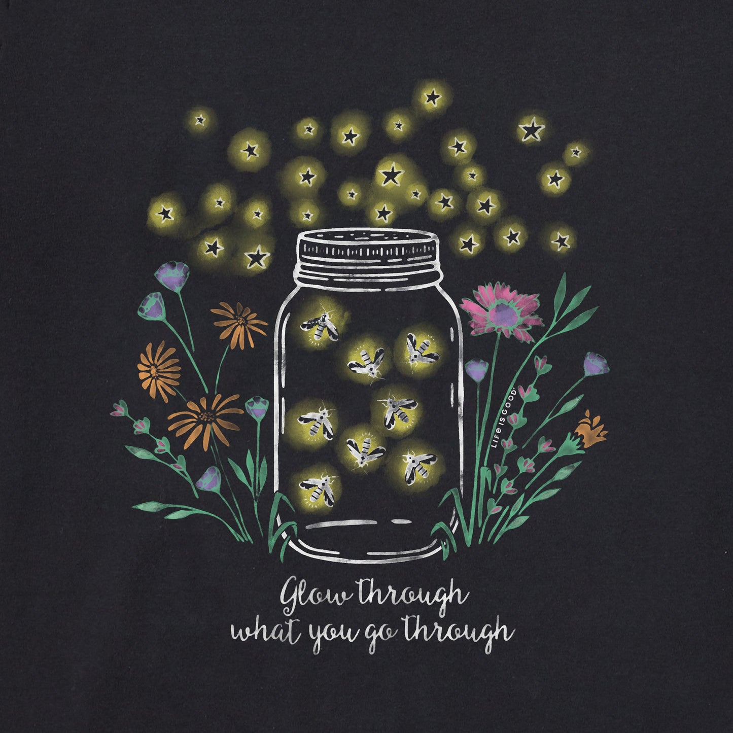 Women's Fireflies Flowers Jar Long Sleeve Crusher Tee