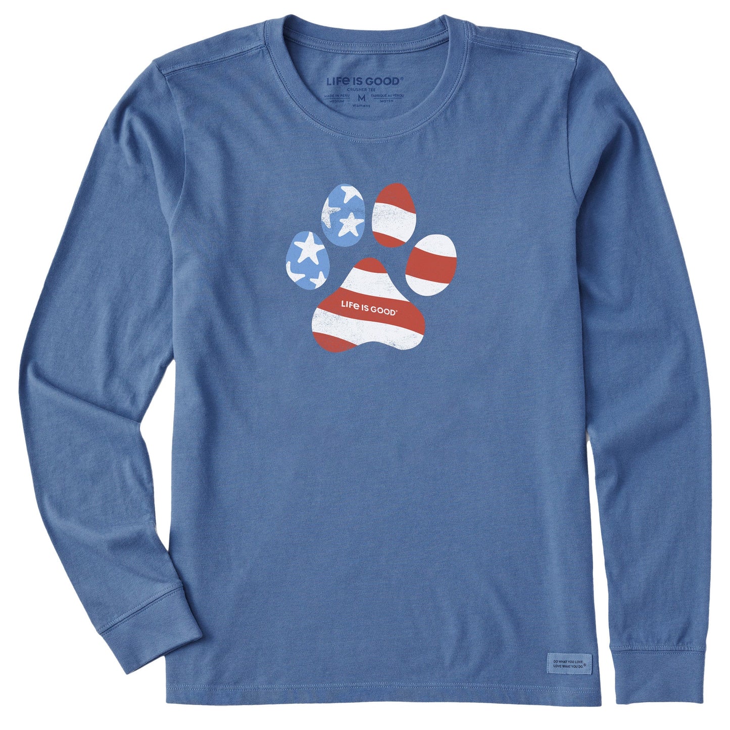 Women's US Flag Paw Long Sleeve Crusher Tee