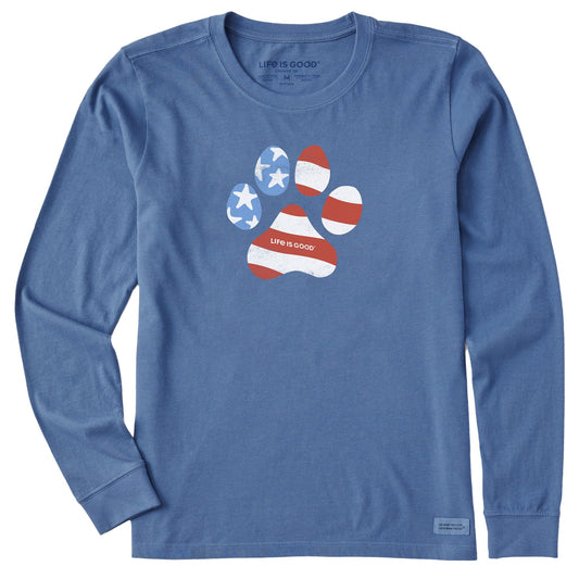 Women's US Flag Paw Long Sleeve Crusher Tee