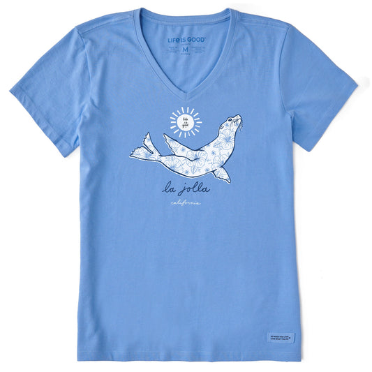 Women's Sunny Flower Sea Lion La Jolla Short Sleeve Crusher-LITE Vee