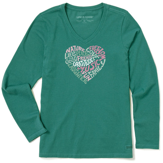 Women's Gratitude Heart Long Sleeve Crusher Vee