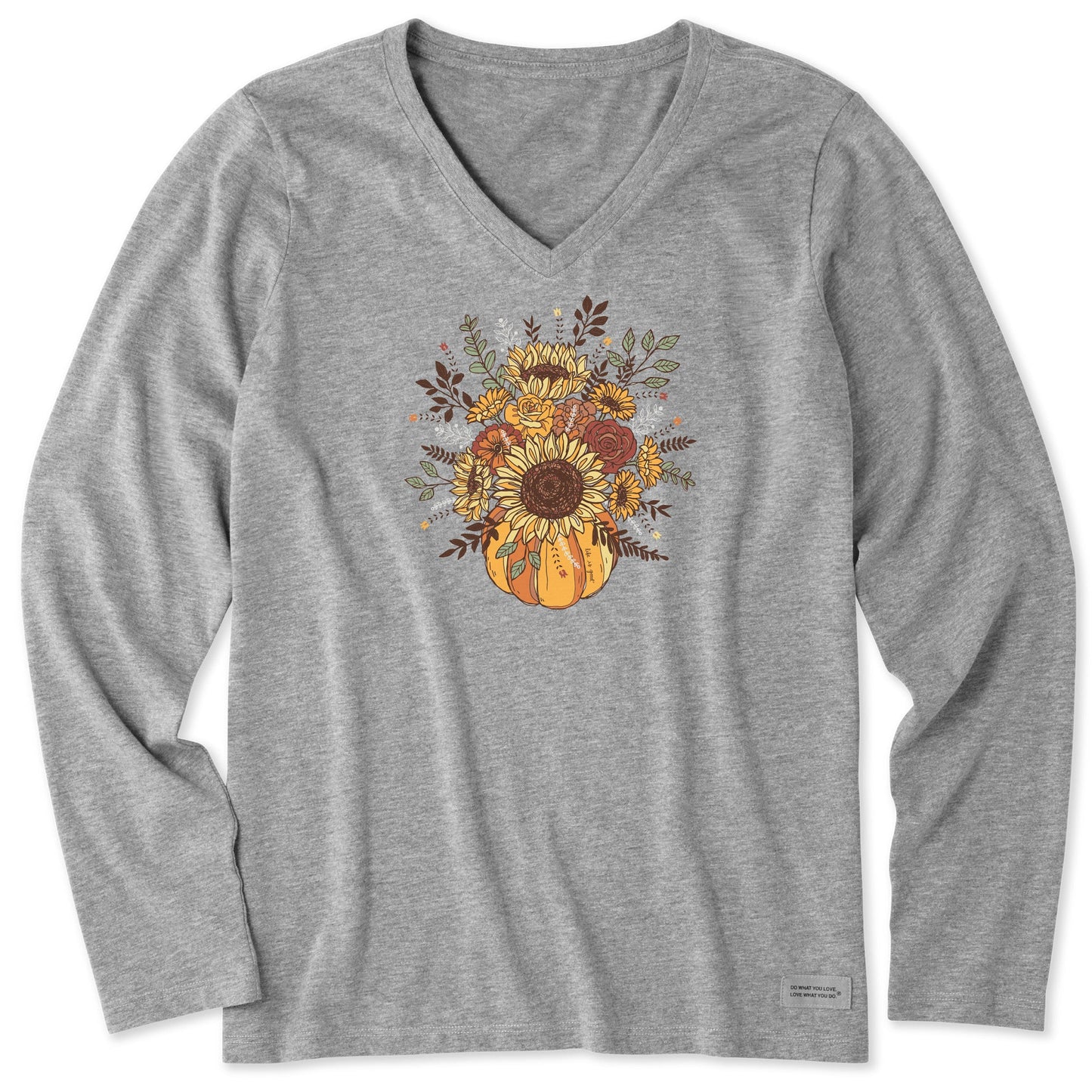 Women's Fall Pumpkin Flowers Long Sleeve Crusher Vee