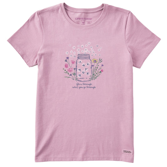 Women's Fireflies Flowers Jar Short Sleeve Tee